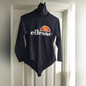 ELLESSE LOGO WOMENS BODYSUIT Snaps Black Long Sleeve Turtleneck Soft & Comfy 12